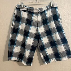 Point Zero Men's Checkered Shorts in Black, White, and Blue Size 36